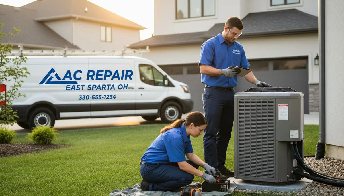 Professional AC repair technician servicing home air conditioner in Canton, OH