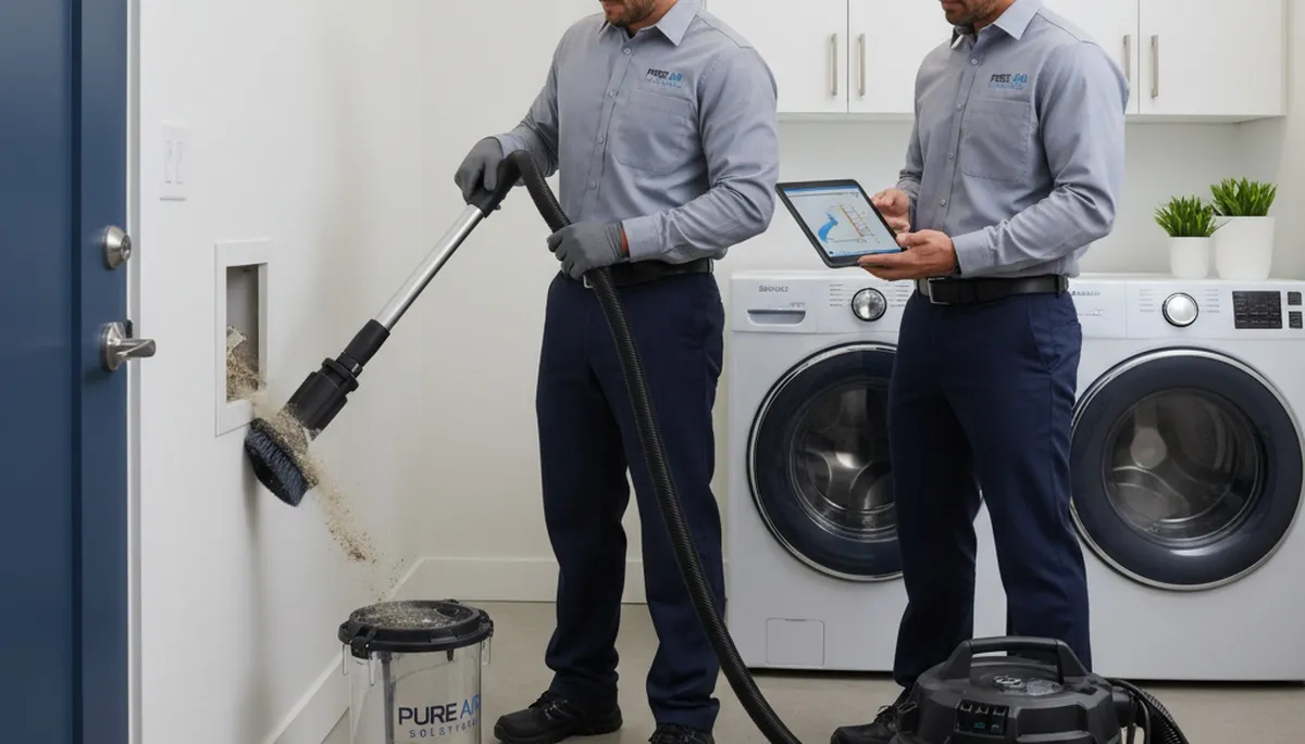 Technician cleaning dryer vent for home safety in Canton, OH | Five Star Cooling