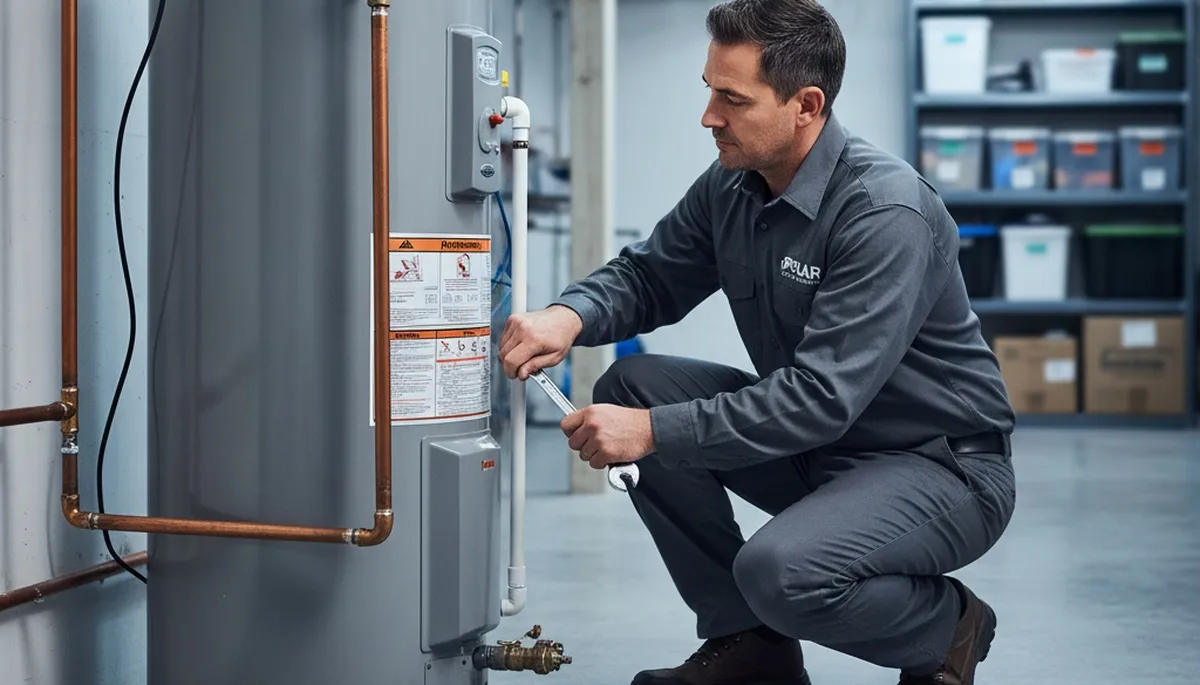 Technician performing water heater repair in Canton, OH for Five Star Cooling homeowners